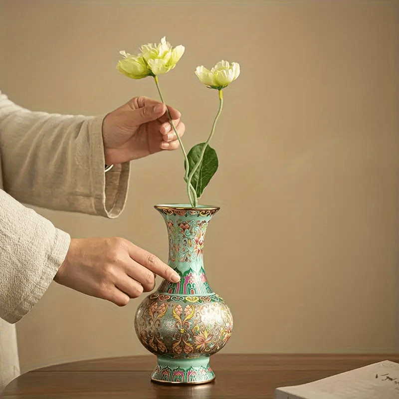 1pc, Handcrafted Porcelain Ornament from Jingdezhen, New Chinese Style Living Room Decorative Vase, Tea Set Ornament with Enamel Color in Palace Style