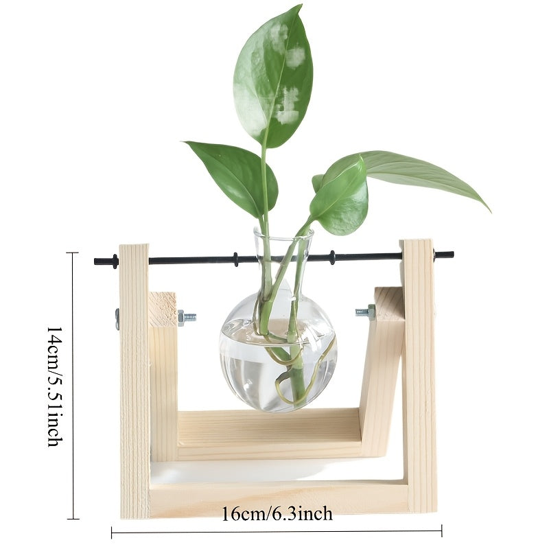 A Complete Kit for a Water Garden Featuring a Minimalist Hydroponic Glass Vase Set with a Wooden Display Stand, Perfect for Growing Herbs And Succulents, Adding a Touch of Elegance to Your Kitchen Or Workspace with Vibrant Greenery