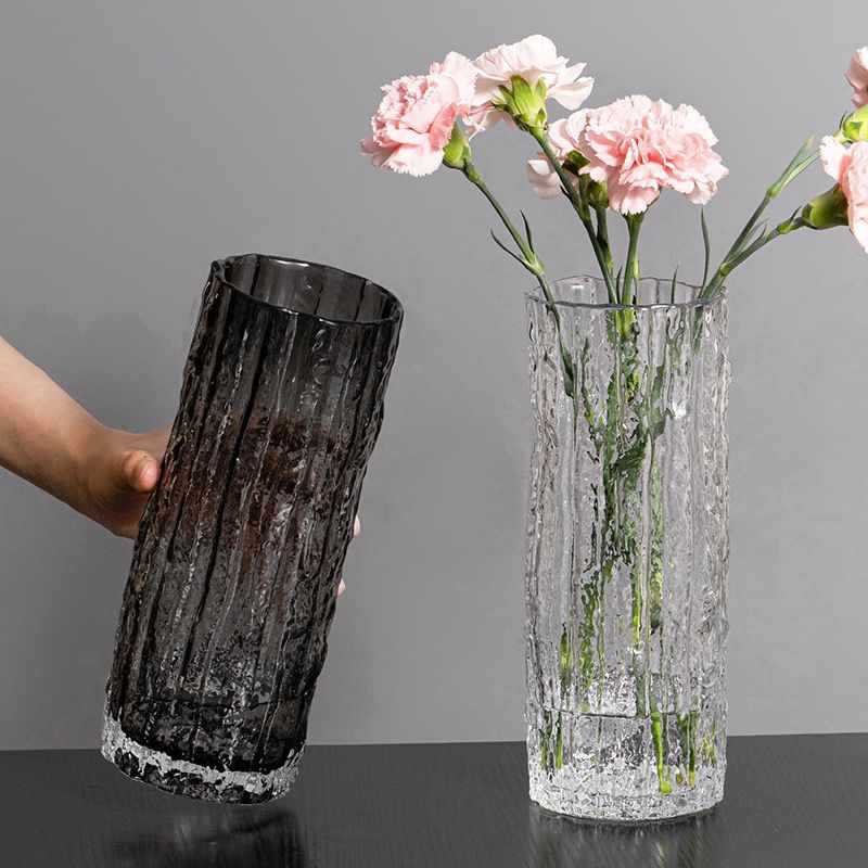 Glacier Texture Glass Vase, Light Luxury Advanced Sense Home Decor, Water Culture Lucky Bamboo Flower Arrangement Ornament