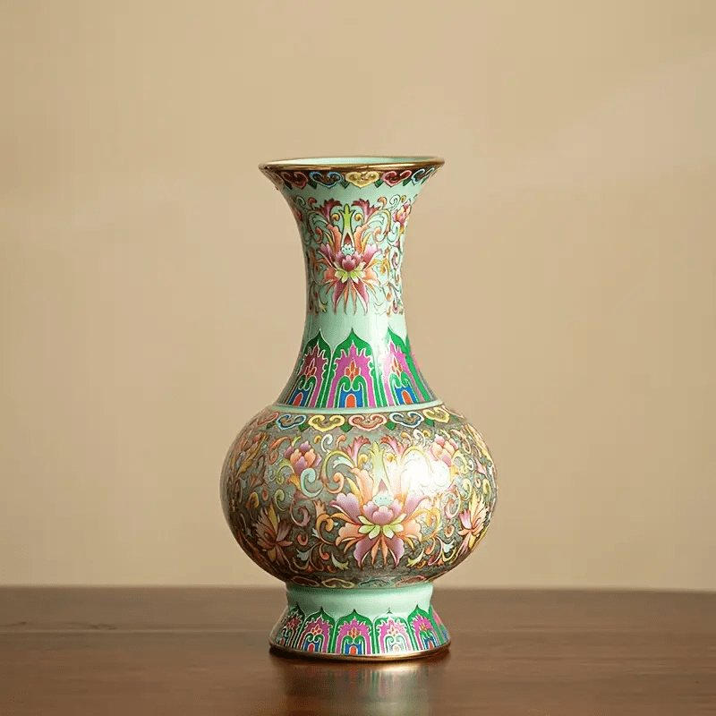 1pc, Handcrafted Porcelain Ornament from Jingdezhen, New Chinese Style Living Room Decorative Vase, Tea Set Ornament with Enamel Color in Palace Style