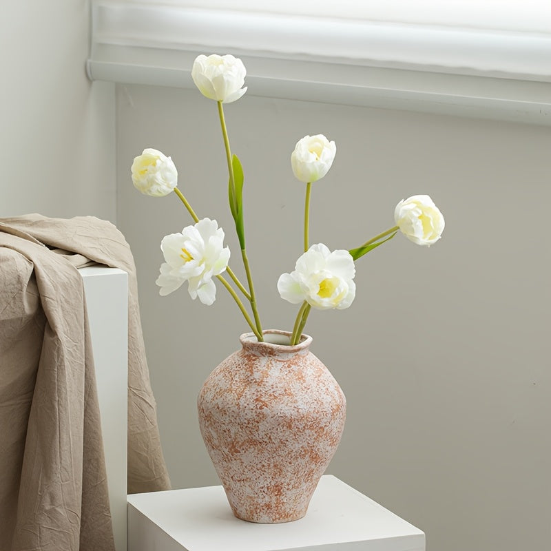 A Hand-Painted Wabi-Sabi Style | Vintage Ceramic Decorative Vase | for Living Room Console Table | a Ceramic Jar for Floral Arrangements | Suitable for Display in Living Rooms, Hallways, Bookshelves, Wine Cabinets, And TV Cabinets