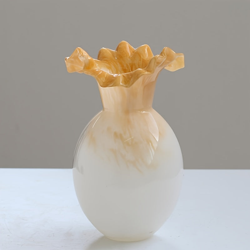 Elegant Gradient Yellow Glass Vase with Wave Mouth Design - Nordic French Style, Perfect for Living Room or Dining Table Decor, Adds a Touch of Sophistication to Any Space, Vases Home Deco