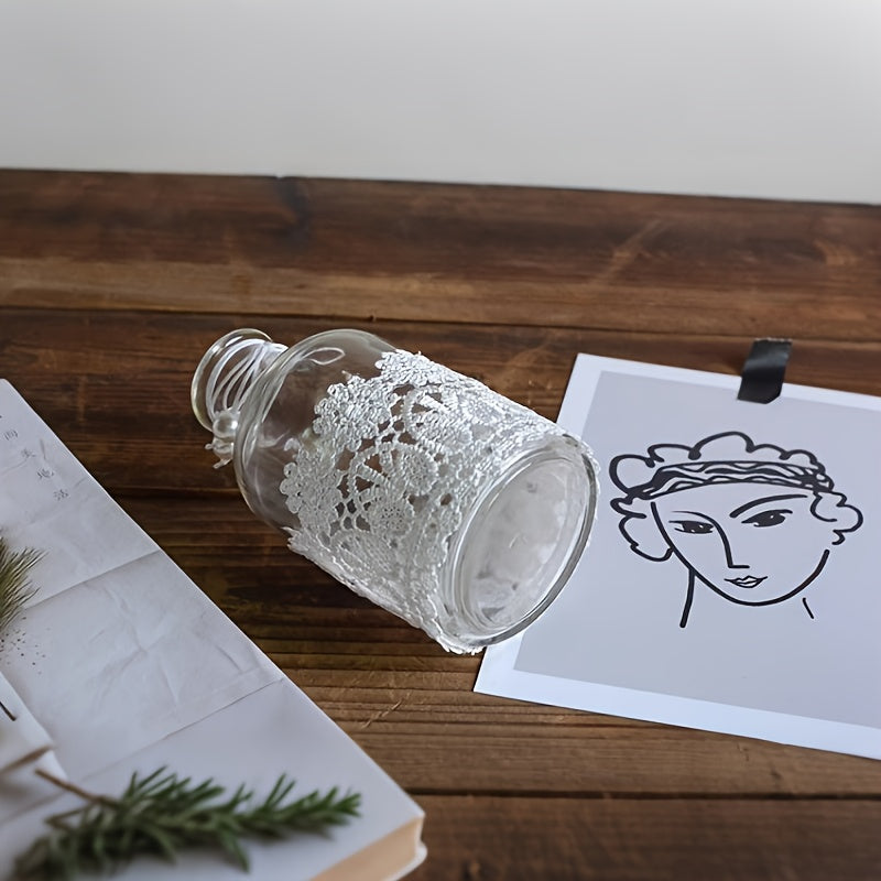 1pc Vintage Lace-Ring Detailed Clear Glass Bud Vase | Shatter-Resistant Compact Space-Saving Floral Holder for Guesthouse Windows, Bedside Tables, Wedding Table Scatters, Farmhouse Shelves & Cafe Countertop Displays