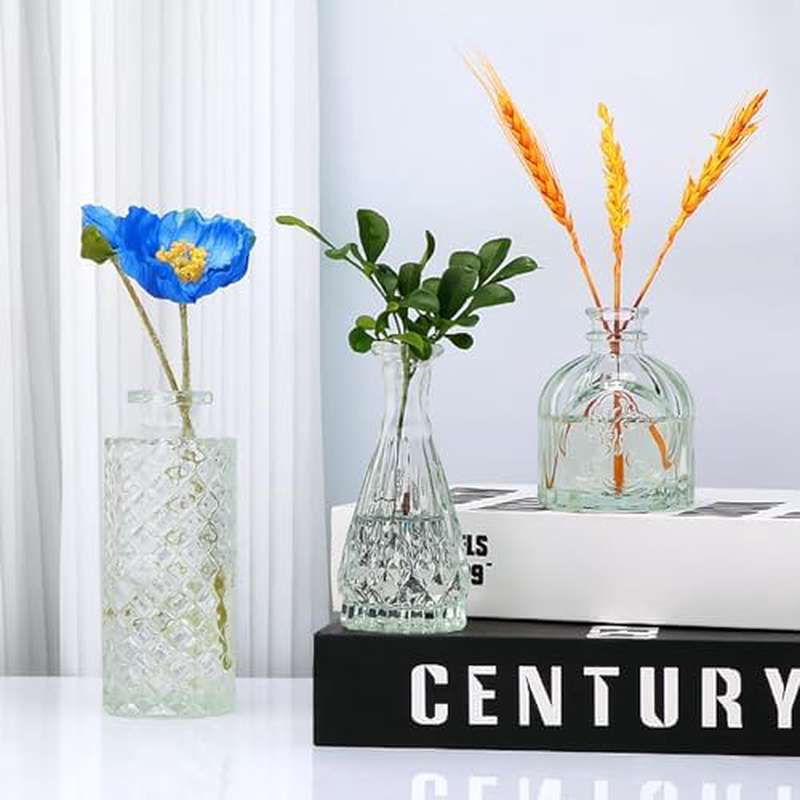 8 Clear Glass Bud Vase Set - Vintage Cylinder-Shaped Mini Vases for Home, Office, Bedroom & Wedding Decor, No Electricity Needed, Perfect for Floral Arrangements