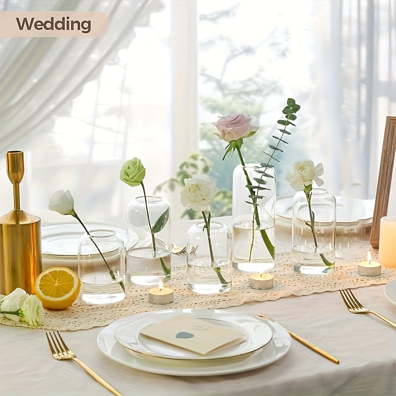 12pcs Transparent Cylinder Vase Set | Windproof Candle Holder Set, Glass Bud Vases for Table Centerpiece Decoration, Modern Floating Candles for Wedding Table Decor, Classic Geometric Style