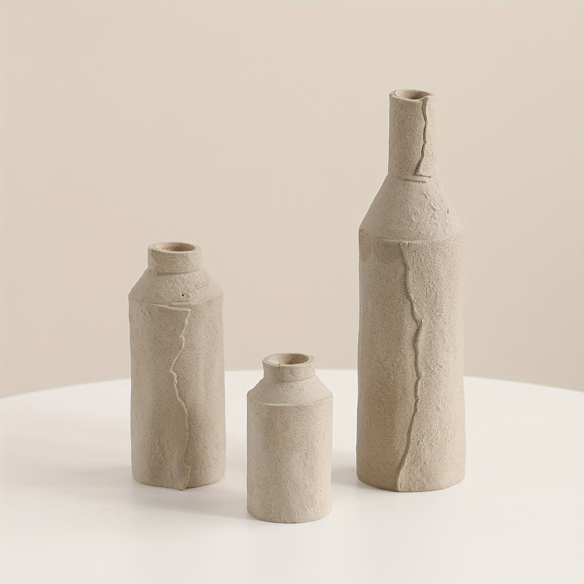 3 Creative Vases, Ceramic Ornaments, Living Room Flower Arrangements, Black and White Gray Vases with Pulp Texture, Japanese-style Vases