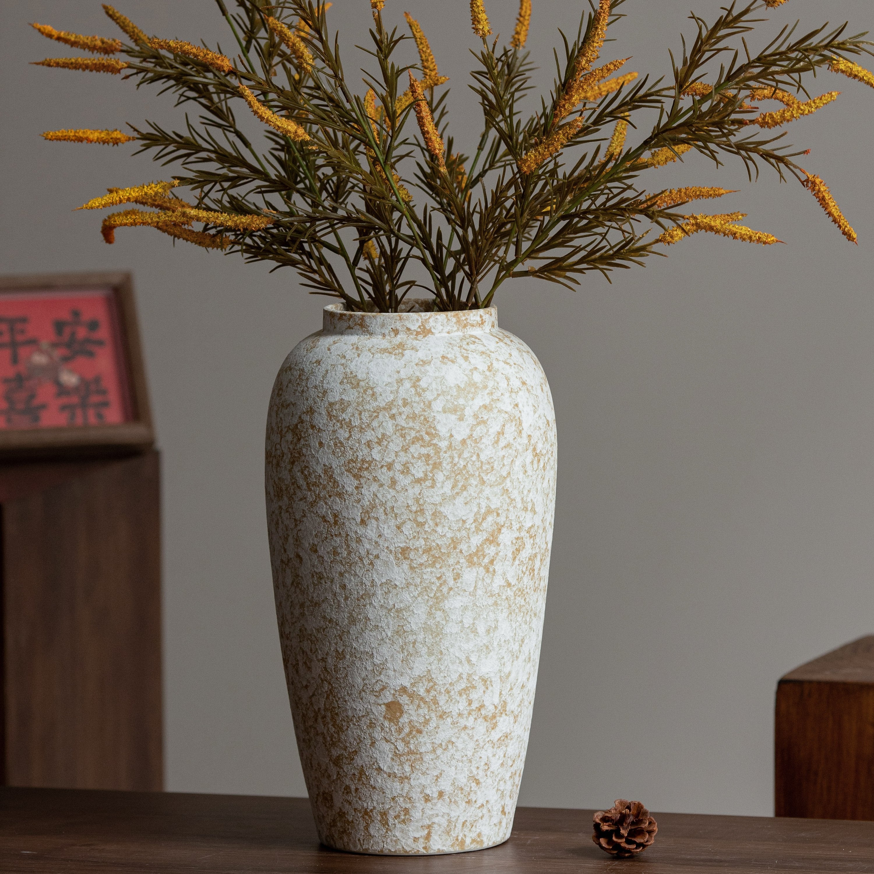 Vintage Ceramic Vase Vintage Distressed Ceramic Vase | Wabi-Sabi Style Home Decor for Living Room, Shelf, Coffee Table, Dining Table