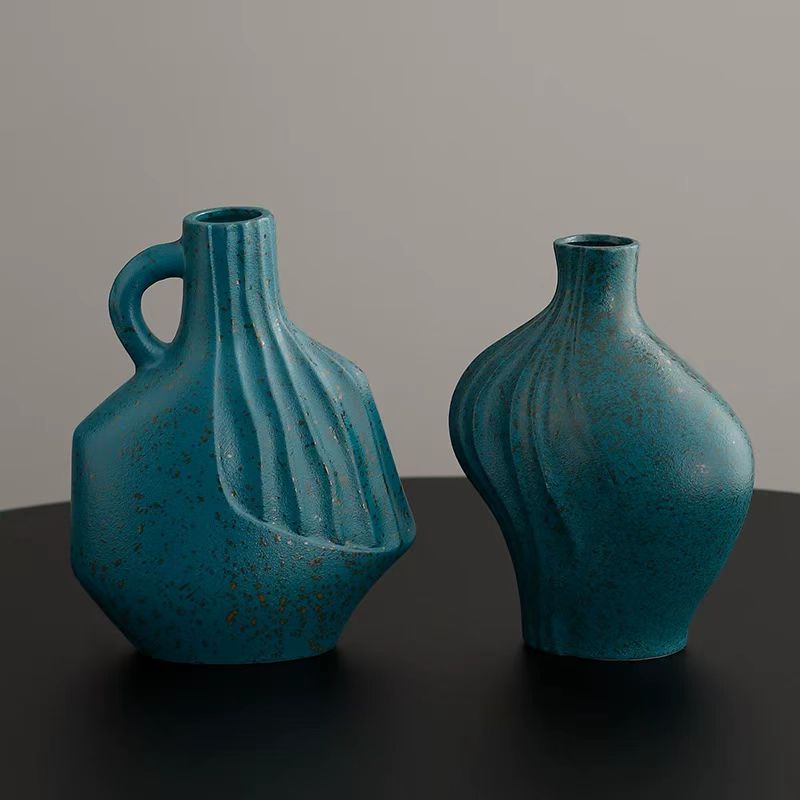 2pcs French-Style Vintage Ceramic Vase Ornament, Living Room Tabletop Bedroom Flower Arrangement Art, Light Luxury High-End Flower Vase Design