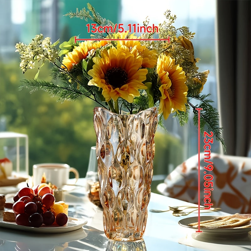 1pc Vintage Bohemian Crystal Glass Vase with Diamond Cut Patterns & Glossy Finish – 9-Inch Trumpet-Shaped Home Decor for Weddings, Table Centerpieces, and Elegant Floral Arrangements