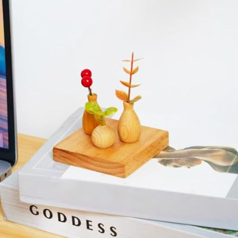 3pcs Handmade Wooden Bud Vases | Small Cylinder Vases for Micro Landscape Ornament Decor, Chic for Living Room Dining Table Shelves