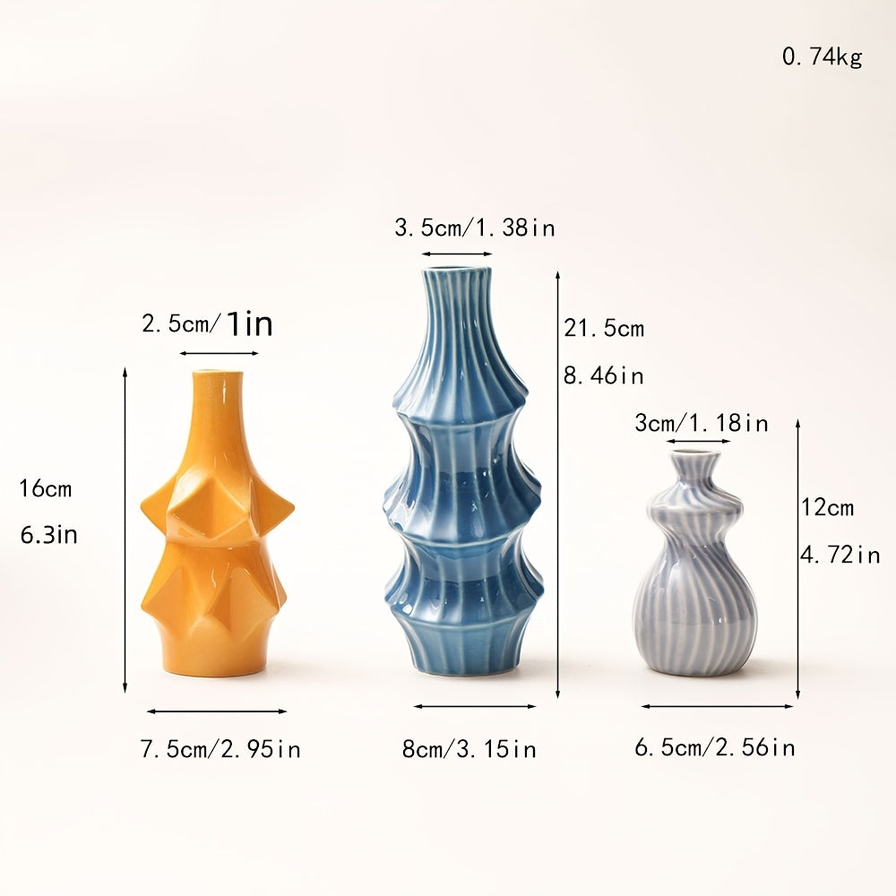 Three Ceramic Vases, Decorative Vases, a Classic Combination of Three Different Styles, Suitable for Parties, Celebrations, Holidays, Weddings, Home, Restaurants, Table Decorations, Aesthetic Rooms, Family, Seasonal Decor, And Various Holiday Gifts