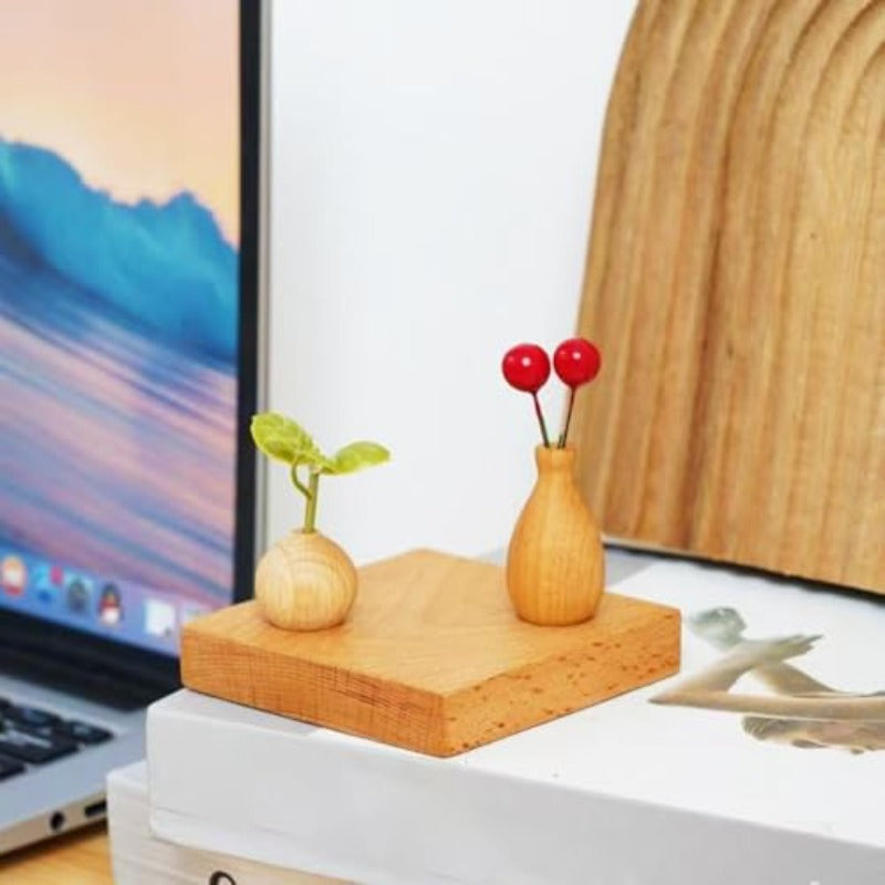 3pcs Handmade Wooden Bud Vases | Small Cylinder Vases for Micro Landscape Ornament Decor, Chic for Living Room Dining Table Shelves