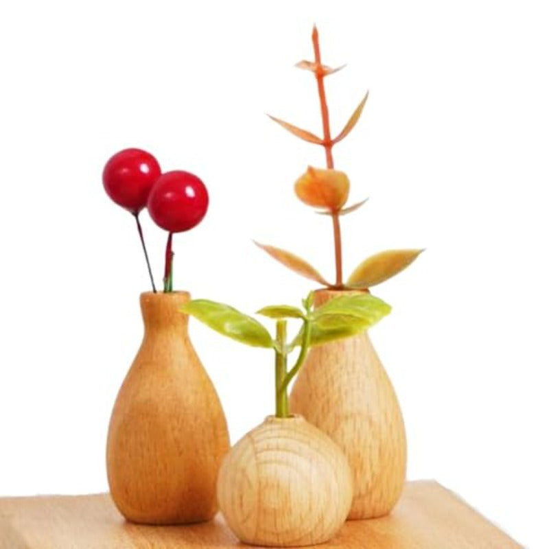 3pcs Handmade Wooden Bud Vases | Small Cylinder Vases for Micro Landscape Ornament Decor, Chic for Living Room Dining Table Shelves