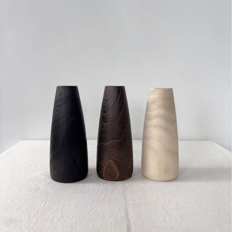 1pc Solid Wood Vase - Handmade-Look Cylindrical Flower Vase for, Grain Table Centerpiece, Regenerated Wood Vessel for Dried\u002FArtificial Flowers, Rustic to Modern Tabletop or Cabinet Display