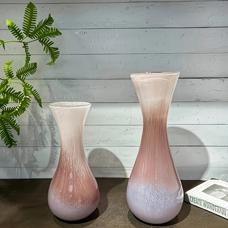 Contemporary Pink Gradient Glass Flower Vase | Sleek Waist Design For Home Living Room And Hotel Decoration