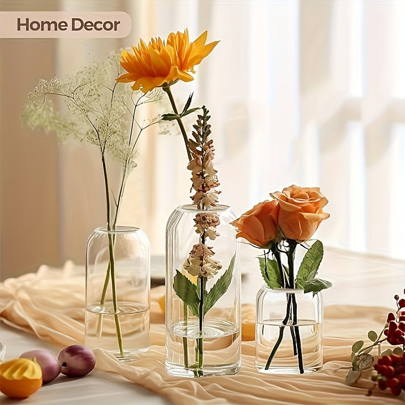 12pcs Transparent Cylinder Vase Set | Windproof Candle Holder Set, Glass Bud Vases for Table Centerpiece Decoration, Modern Floating Candles for Wedding Table Decor, Classic Geometric Style