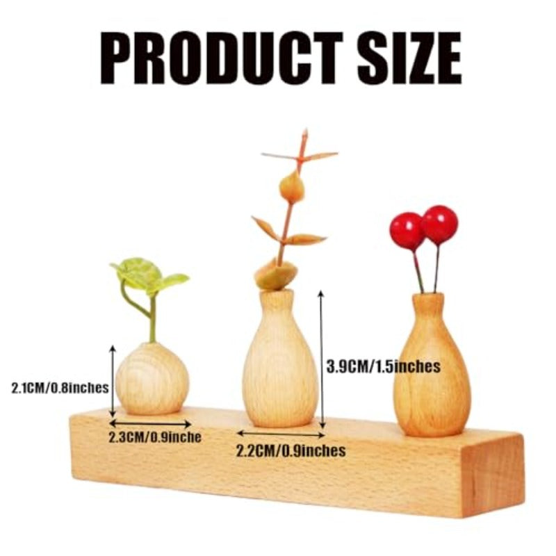 3pcs Handmade Wooden Bud Vases | Small Cylinder Vases for Micro Landscape Ornament Decor, Chic for Living Room Dining Table Shelves