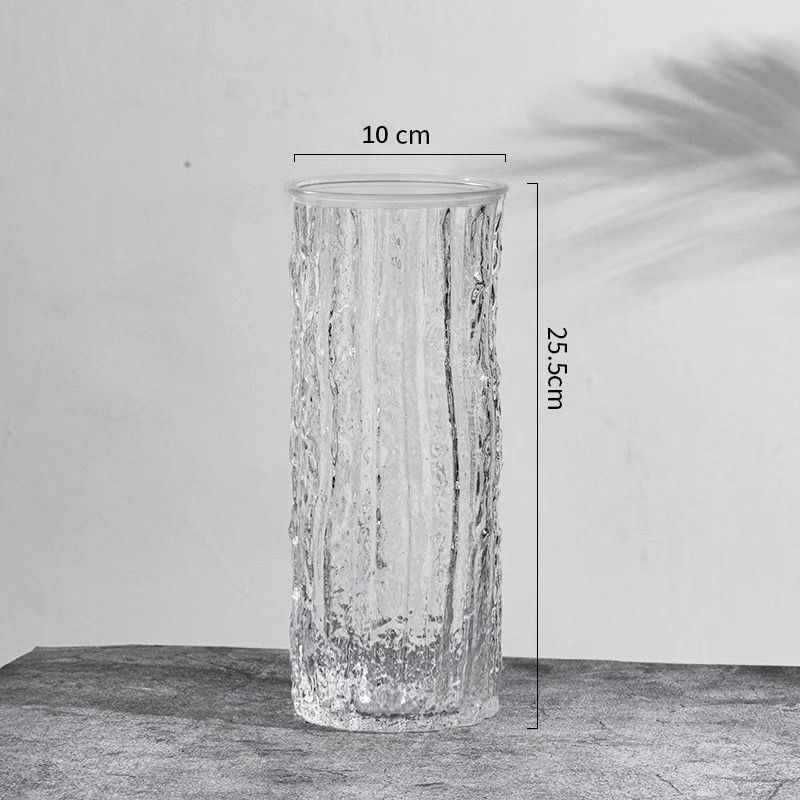 Glacier Texture Glass Vase, Light Luxury Advanced Sense Home Decor, Water Culture Lucky Bamboo Flower Arrangement Ornament