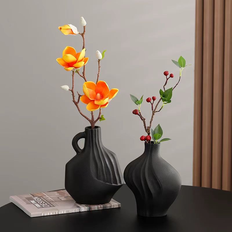 2pcs French-Style Vintage Ceramic Vase Ornament, Living Room Tabletop Bedroom Flower Arrangement Art, Light Luxury High-End Flower Vase Design