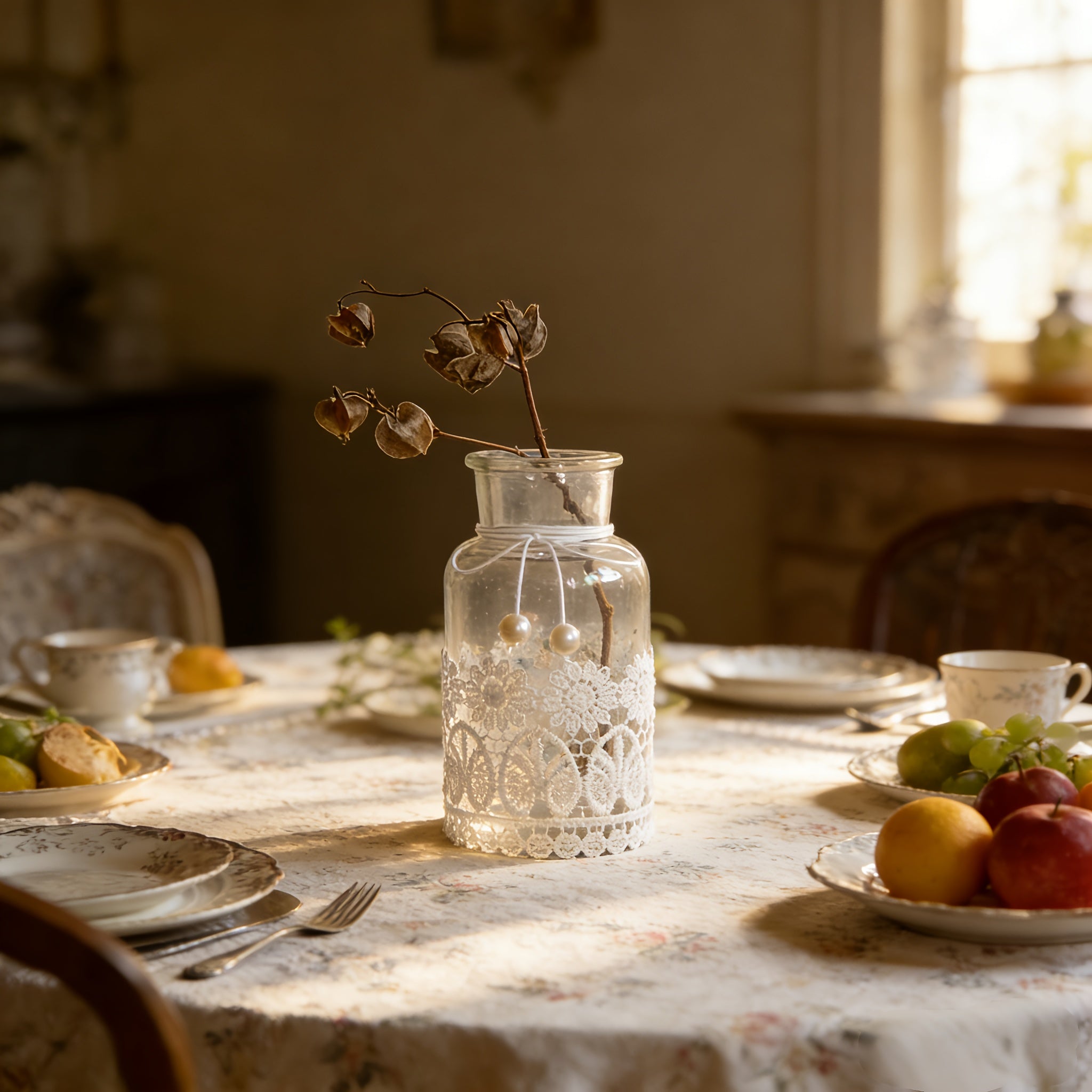 1pc Vintage Lace-Ring Detailed Clear Glass Bud Vase | Shatter-Resistant Compact Space-Saving Floral Holder for Guesthouse Windows, Bedside Tables, Wedding Table Scatters, Farmhouse Shelves & Cafe Countertop Displays