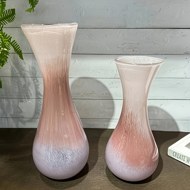 Contemporary Pink Gradient Glass Flower Vase | Sleek Waist Design For Home Living Room And Hotel Decoration