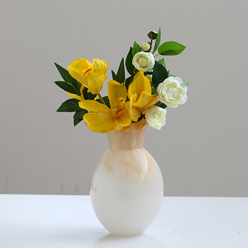 Elegant Gradient Yellow Glass Vase with Wave Mouth Design - Nordic French Style, Perfect for Living Room or Dining Table Decor, Adds a Touch of Sophistication to Any Space, Vases Home Deco