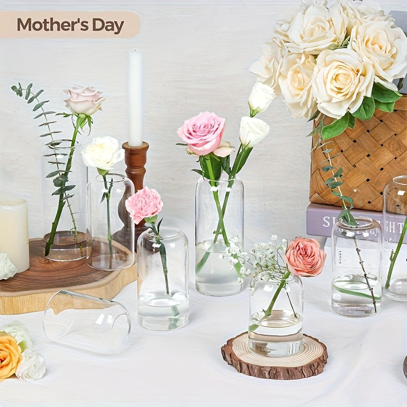 12pcs Transparent Cylinder Vase Set | Windproof Candle Holder Set, Glass Bud Vases for Table Centerpiece Decoration, Modern Floating Candles for Wedding Table Decor, Classic Geometric Style