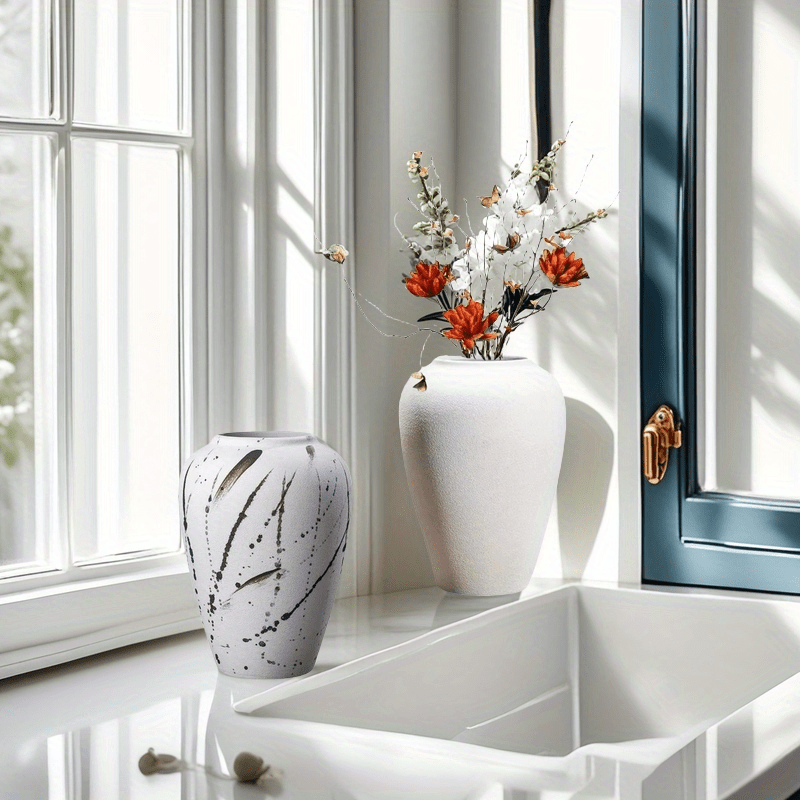 Modern Minimalist Textured Matte White Ceramic Vase - Elegant Home Decor for Fresh\u002FDried Flowers, Decor for Living Room, Bedroom & Office(Excluding bouquets)