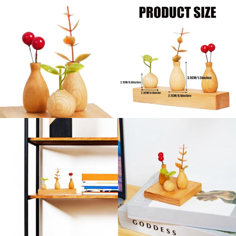 3pcs Handmade Wooden Bud Vases | Small Cylinder Vases for Micro Landscape Ornament Decor, Chic for Living Room Dining Table Shelves