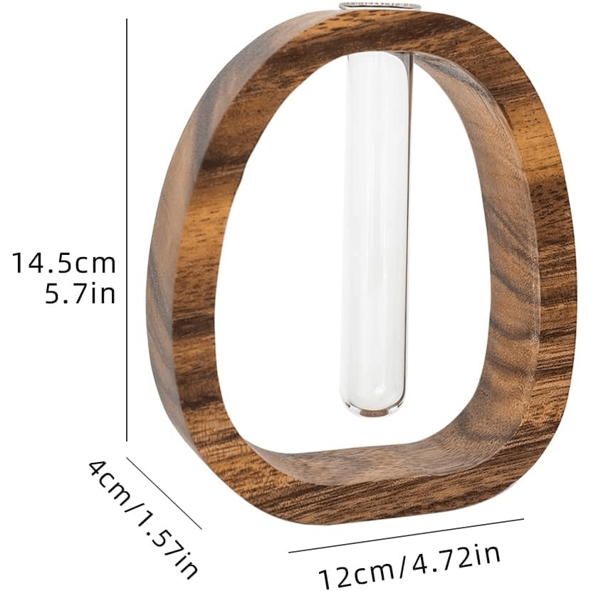 1pc Large Solid Wood (Cedar) Vase with Glass Test Tubes - Modern Base-Stem Vase Suitable for Hydroponic Plants, Aeroponic Systems, Air-Purifying Houseplants - Desk & Shelf Decor for Home Office, Durable Wood Frame Glass Tubes