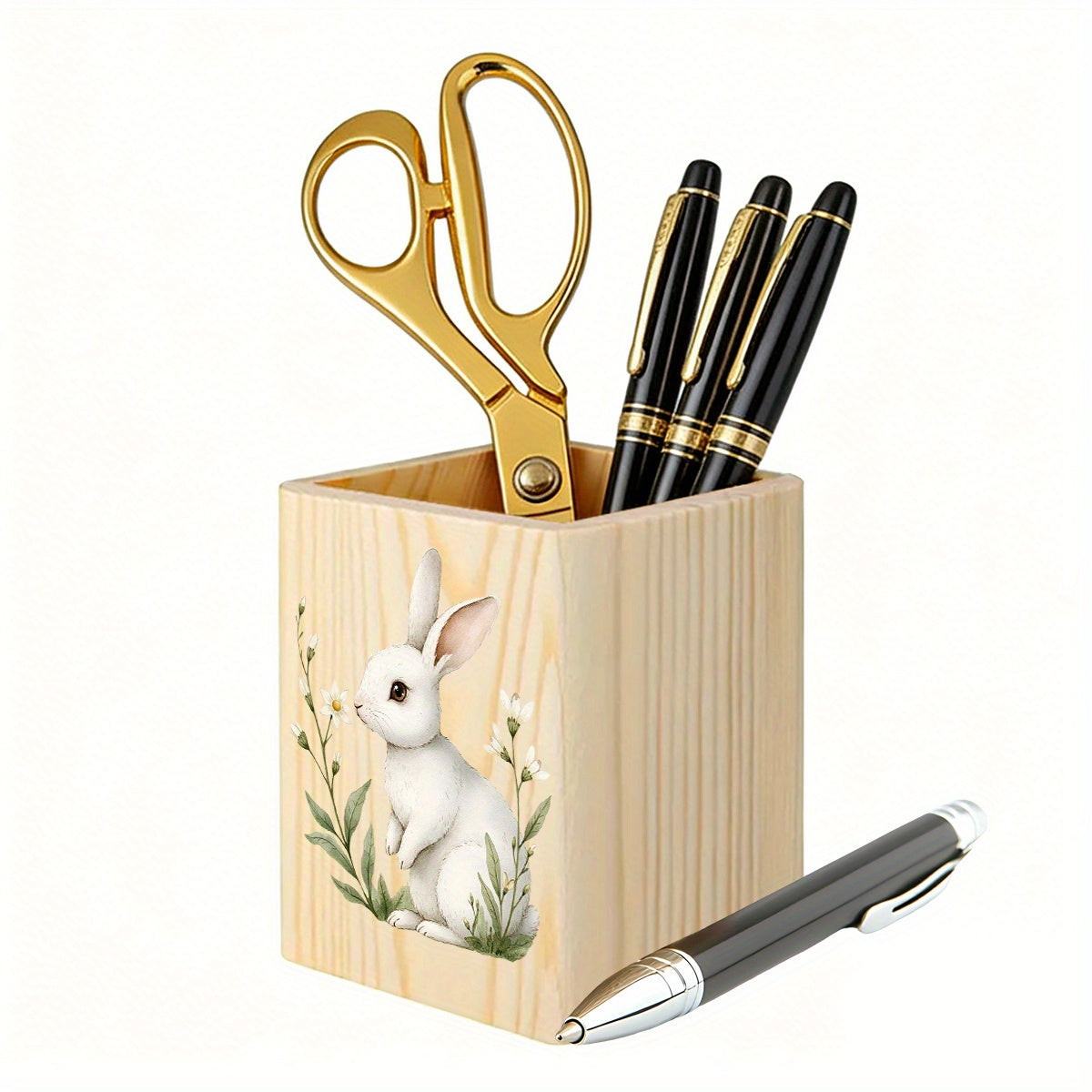 1pc Classic Square Wooden Pencil Holder, Stationery Organizer&wooden Vase, Vintage Style Remote Control & Pen Holder Organizer, Living Room Sundries Holder, Bedroom Earing Hair Ring Jewelry Storage Box, Home Organization And Storage Supplies