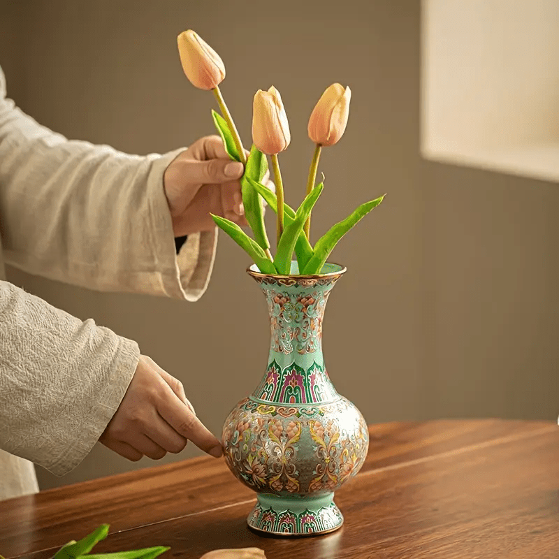1pc, Handcrafted Porcelain Ornament from Jingdezhen, New Chinese Style Living Room Decorative Vase, Tea Set Ornament with Enamel Color in Palace Style