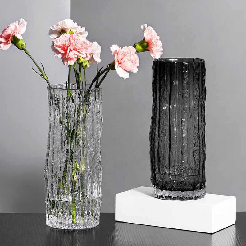 Glacier Texture Glass Vase, Light Luxury Advanced Sense Home Decor, Water Culture Lucky Bamboo Flower Arrangement Ornament