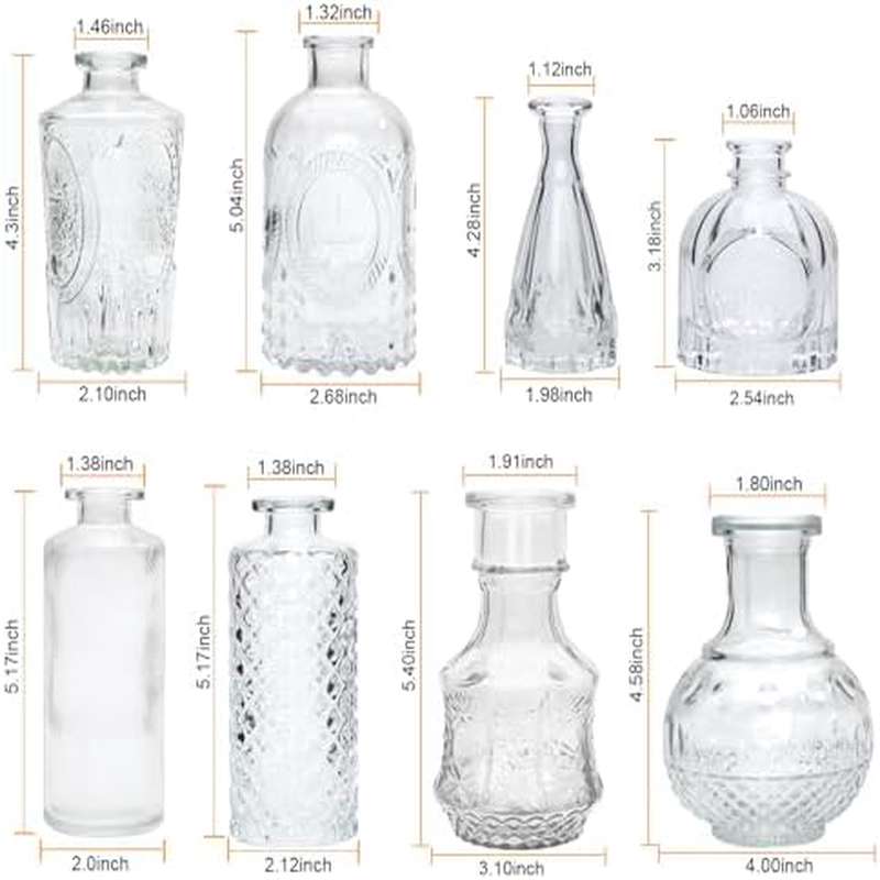 8 Clear Glass Bud Vase Set - Vintage Cylinder-Shaped Mini Vases for Home, Office, Bedroom & Wedding Decor, No Electricity Needed, Perfect for Floral Arrangements