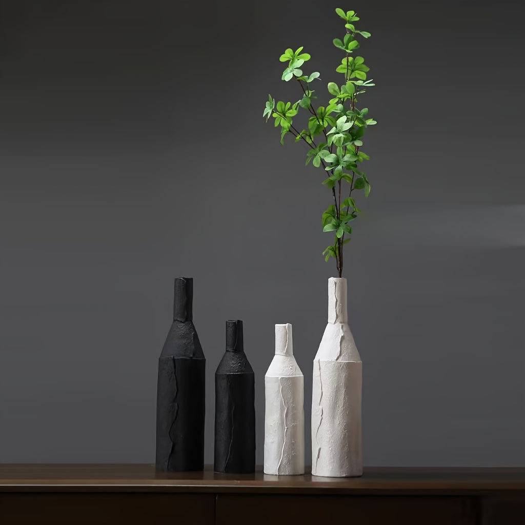 3 Creative Vases, Ceramic Ornaments, Living Room Flower Arrangements, Black and White Gray Vases with Pulp Texture, Japanese-style Vases