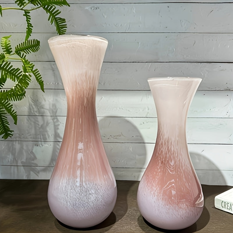 Contemporary Pink Gradient Glass Flower Vase | Sleek Waist Design For Home Living Room And Hotel Decoration