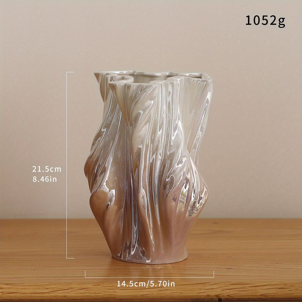 1pc Ceramic Vase - Modern Aesthetic Vase with Texture, Perfect for Home Decor, Home Decoration Vase | Textured Ceramic Vase | Decorative Vase Set, Ceramic Vase Decor