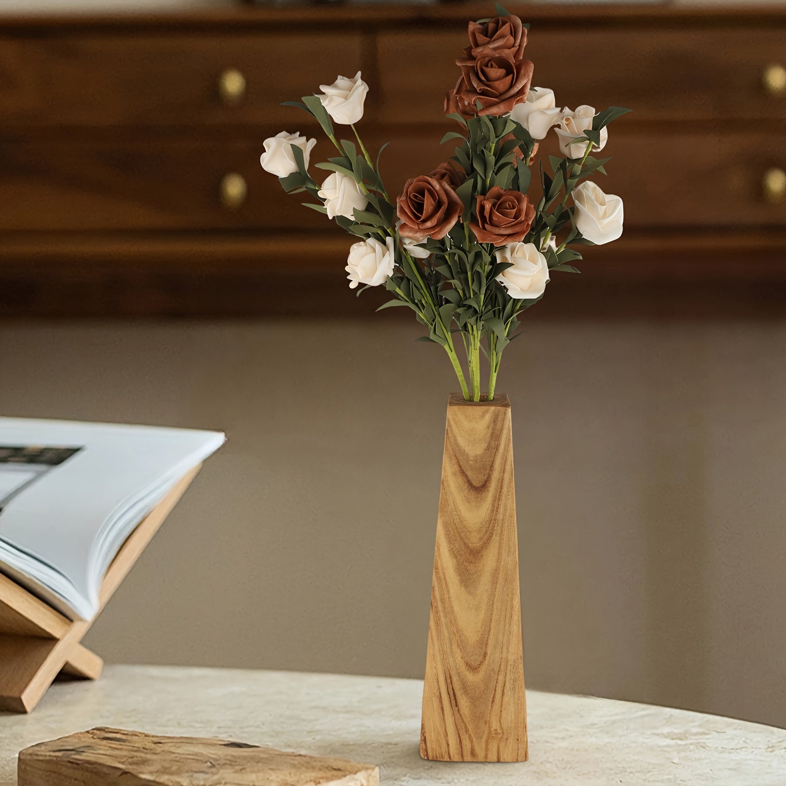 Natural Wooden Vases for Home Decor, Decorative Wood Flower Vase for Living Room, Bedroom, Home, Office Table, Nordic Style Artistic Flower Arrangement Holders
