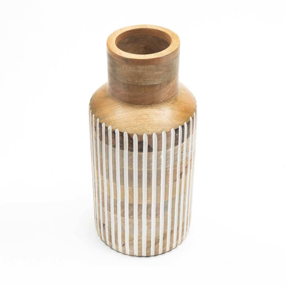 Handcrafted Large Wood Vase - Tall Cylindrical Wood Flower Vase with Grain, Rustic Modern Farmhouse Centerpiece for Living Room, Dining Table, Entryway - Wood Vase 7.5x15.5\