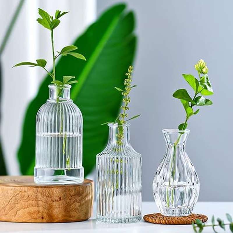 8 Clear Glass Bud Vase Set - Vintage Cylinder-Shaped Mini Vases for Home, Office, Bedroom & Wedding Decor, No Electricity Needed, Perfect for Floral Arrangements
