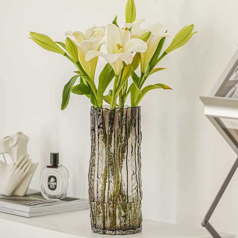 Glacier Texture Glass Vase, Light Luxury Advanced Sense Home Decor, Water Culture Lucky Bamboo Flower Arrangement Ornament