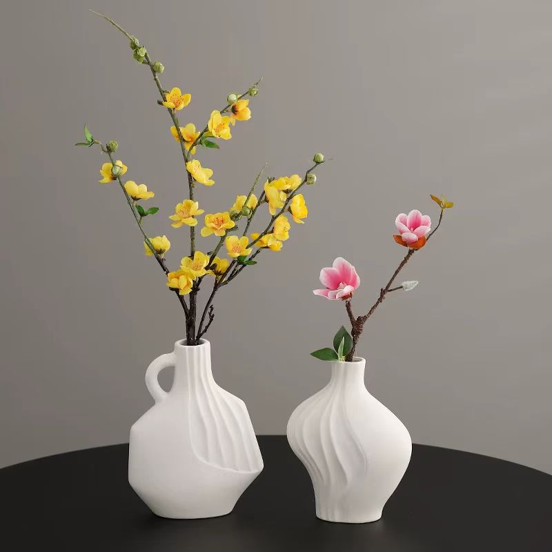 2pcs French-Style Vintage Ceramic Vase Ornament, Living Room Tabletop Bedroom Flower Arrangement Art, Light Luxury High-End Flower Vase Design