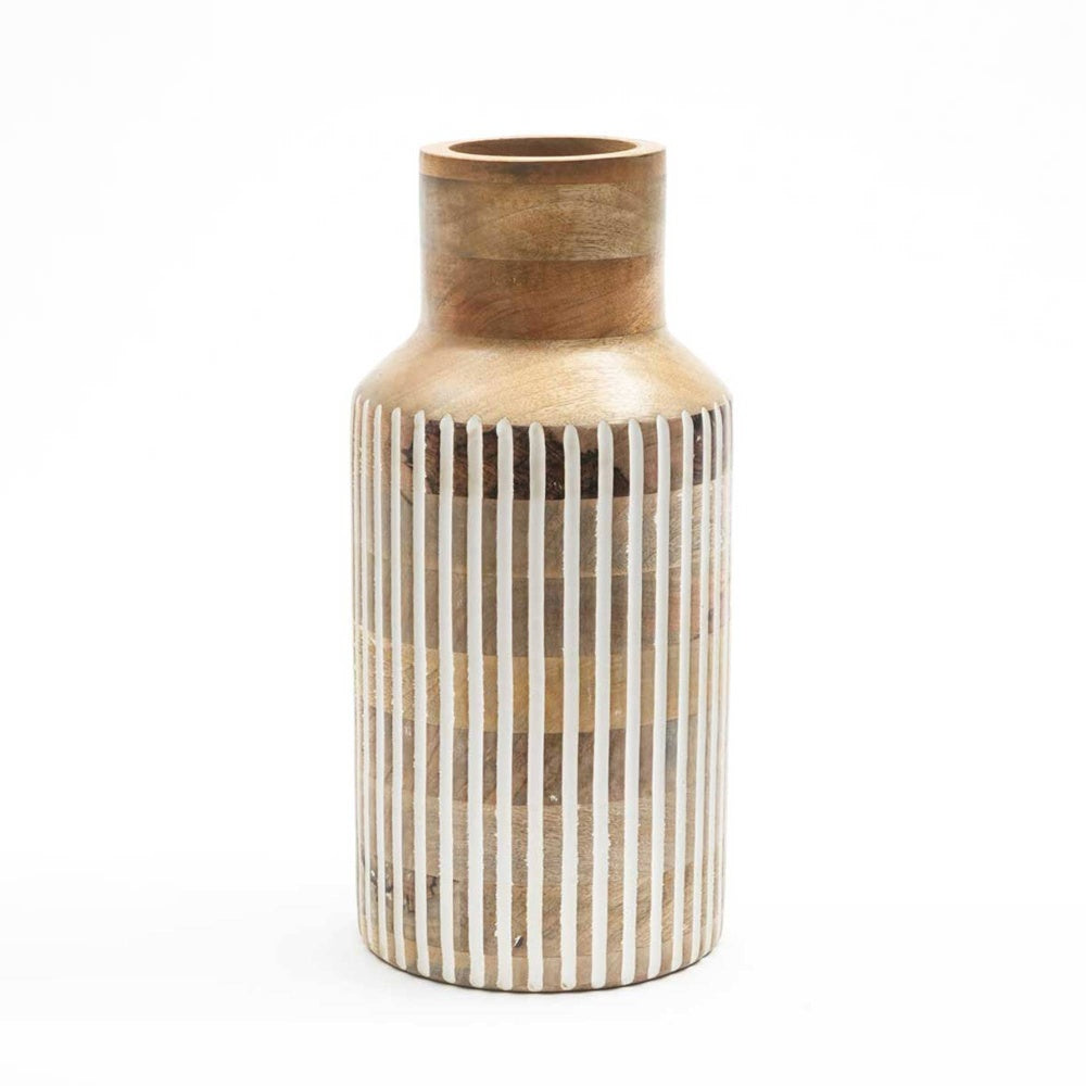 Handcrafted Large Wood Vase - Tall Cylindrical Wood Flower Vase with Grain, Rustic Modern Farmhouse Centerpiece for Living Room, Dining Table, Entryway - Wood Vase 7.5x15.5\