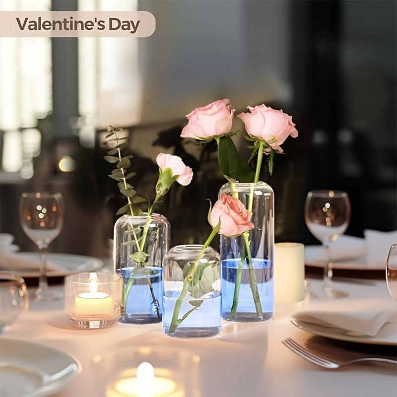 12pcs Transparent Cylinder Vase Set | Windproof Candle Holder Set, Glass Bud Vases for Table Centerpiece Decoration, Modern Floating Candles for Wedding Table Decor, Classic Geometric Style