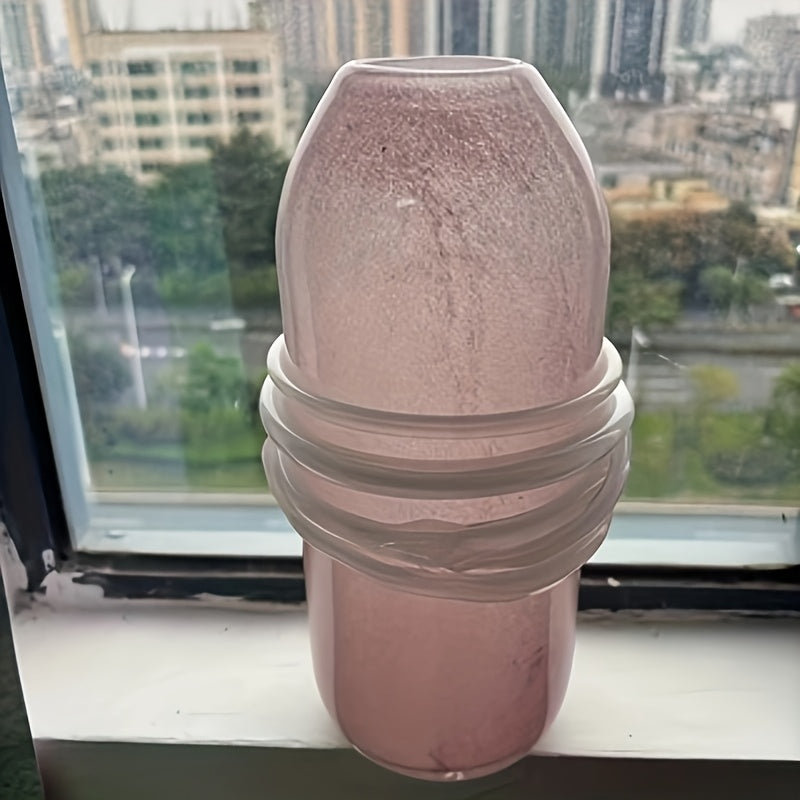 Modern Minimalist Pink Glass Vase Suitable for Living Room Decor - Retro Round Cylinder Flower Vase with Glass Body, Elegant Centerpiece for Arrangements, Wedding,, Table Centerpiece, Glass Flower Holder