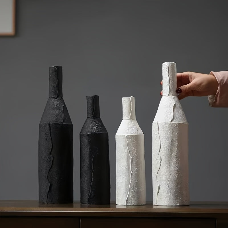 3 Creative Vases, Ceramic Ornaments, Living Room Flower Arrangements, Black and White Gray Vases with Pulp Texture, Japanese-style Vases