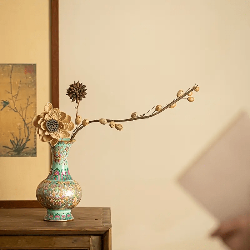 1pc, Handcrafted Porcelain Ornament from Jingdezhen, New Chinese Style Living Room Decorative Vase, Tea Set Ornament with Enamel Color in Palace Style