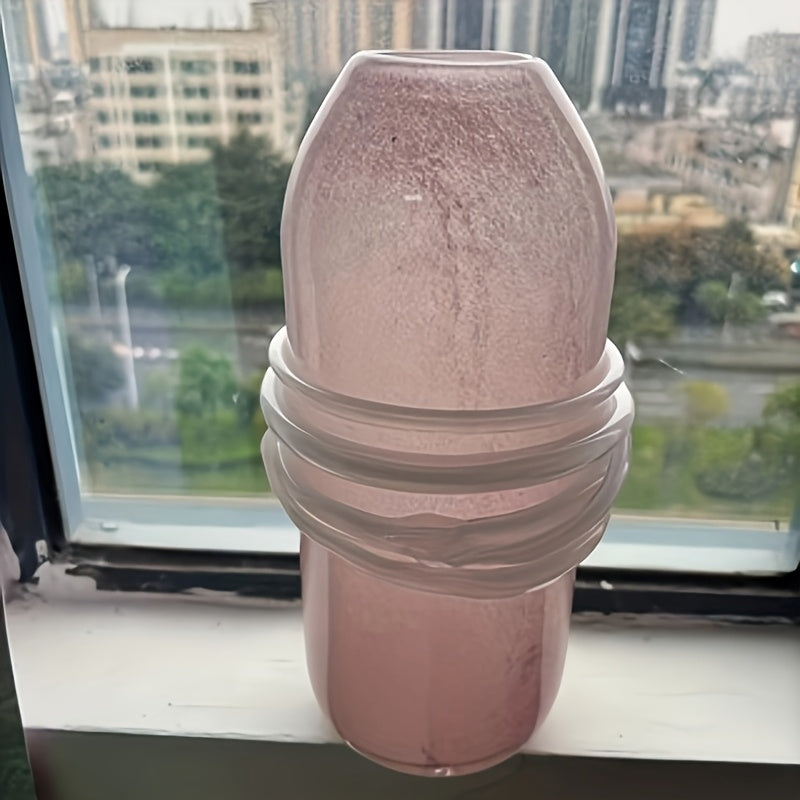 Modern Minimalist Pink Glass Vase Suitable for Living Room Decor - Retro Round Cylinder Flower Vase with Glass Body, Elegant Centerpiece for Arrangements, Wedding,, Table Centerpiece, Glass Flower Holder