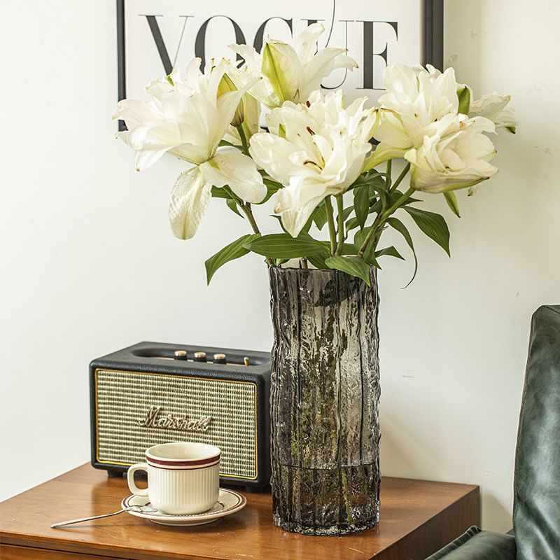 Glacier Texture Glass Vase, Light Luxury Advanced Sense Home Decor, Water Culture Lucky Bamboo Flower Arrangement Ornament