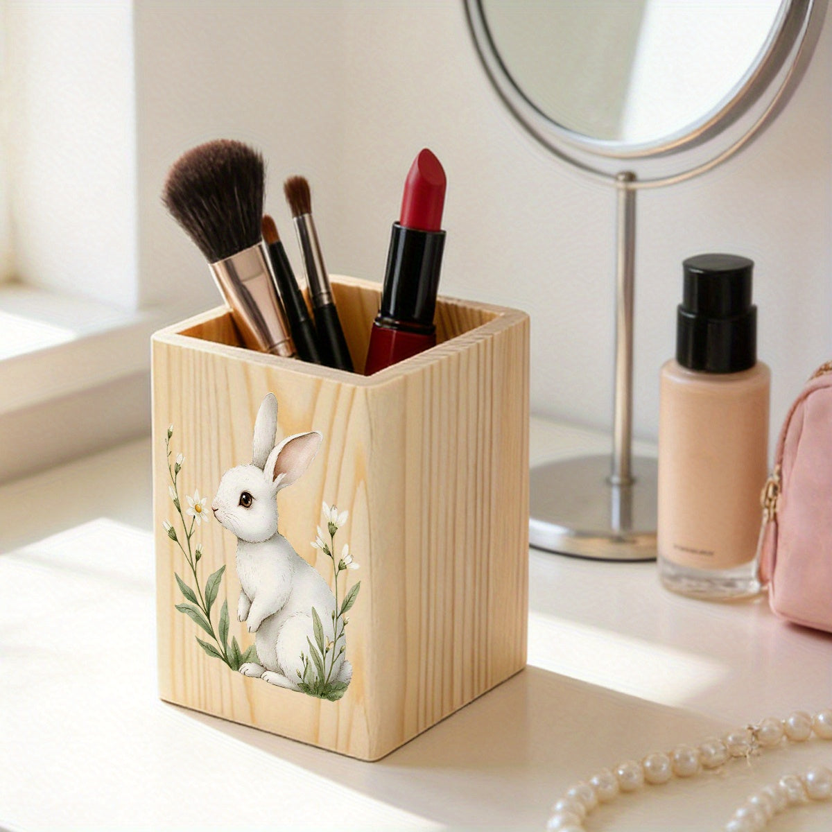 1pc Classic Square Wooden Pencil Holder, Stationery Organizer&wooden Vase, Vintage Style Remote Control & Pen Holder Organizer, Living Room Sundries Holder, Bedroom Earing Hair Ring Jewelry Storage Box, Home Organization And Storage Supplies